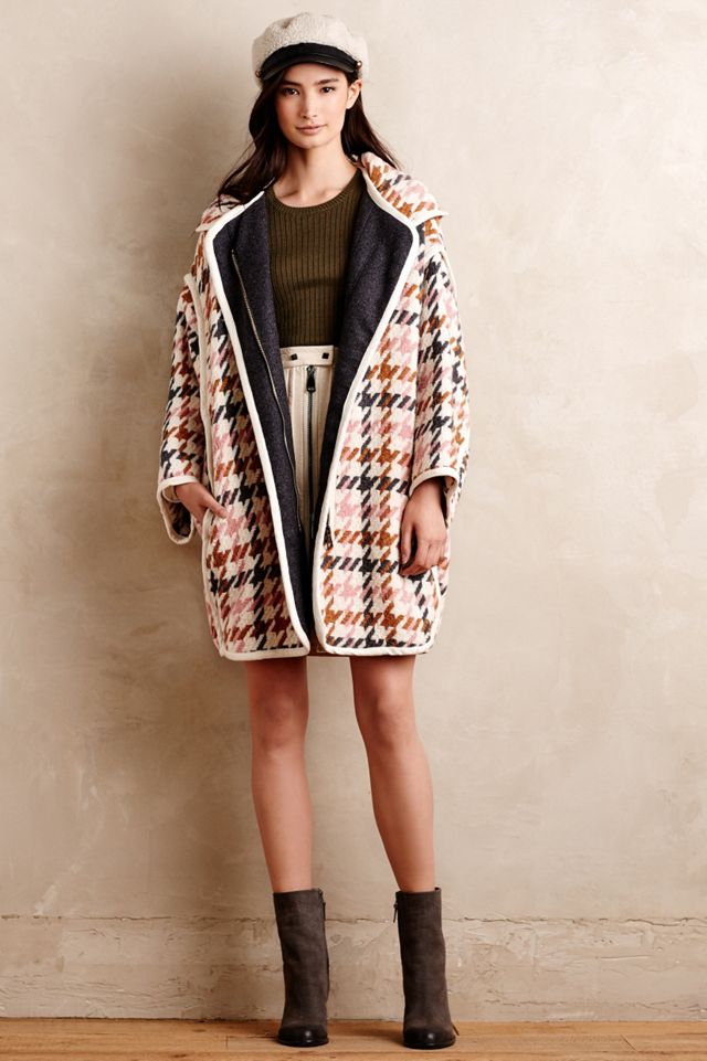 Houndstooth Wool Coat