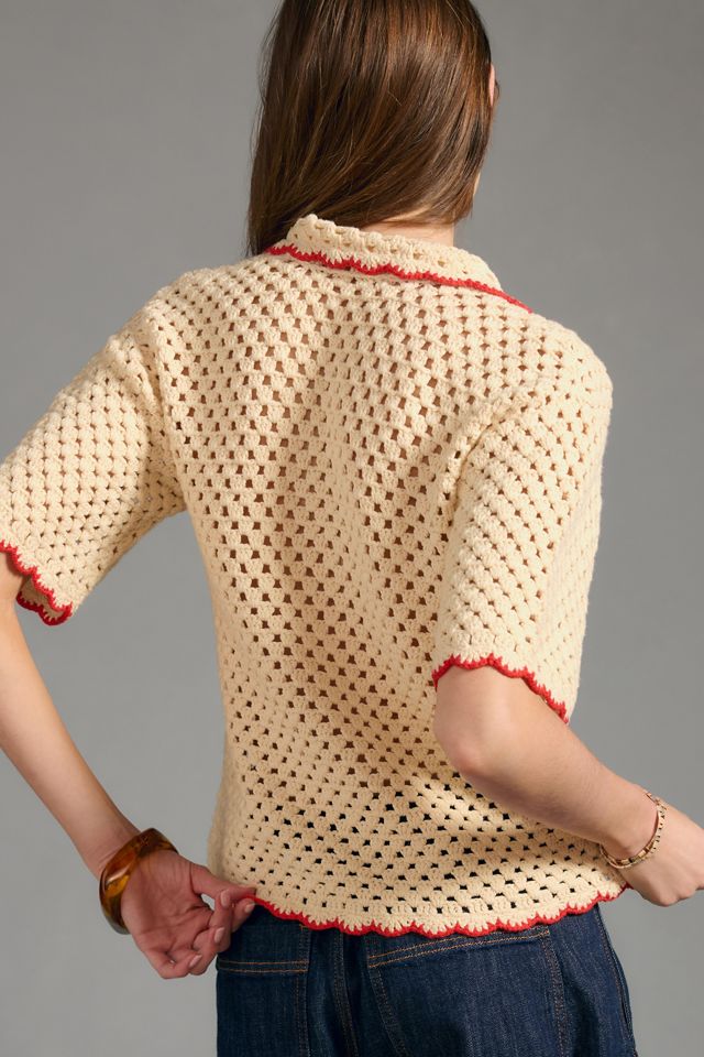 Greylin Crotchet Scalloped Polo Cardigan #2