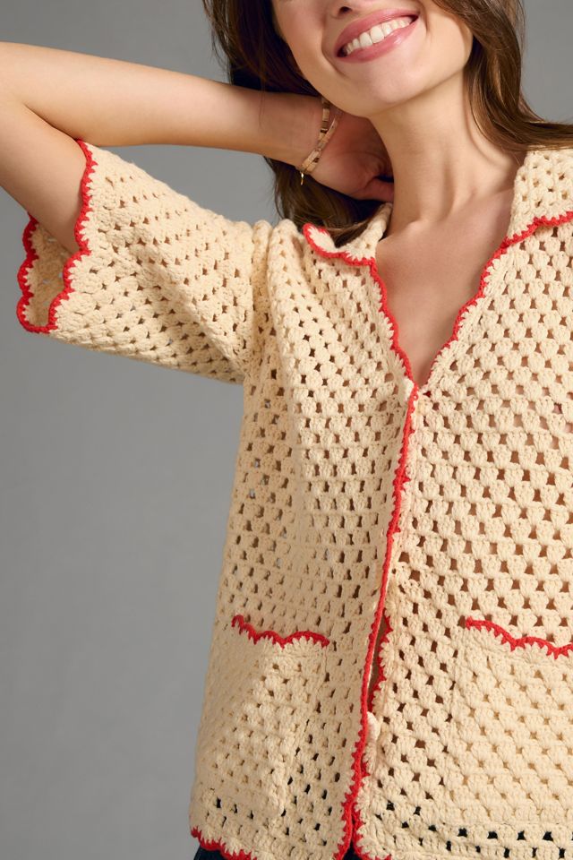 Greylin Crotchet Scalloped Polo Cardigan #3