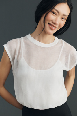 Greylin Natalia Sheer Knit Bubble Top | Anthropologie