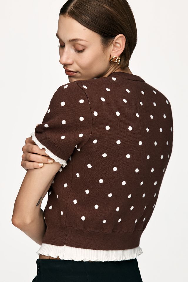 カーディガン DOT LINE HALF SLEEVE KNIT CARDIGAN Line & Dot Dollie Short Sleeve Layered Cardigan Sweater
