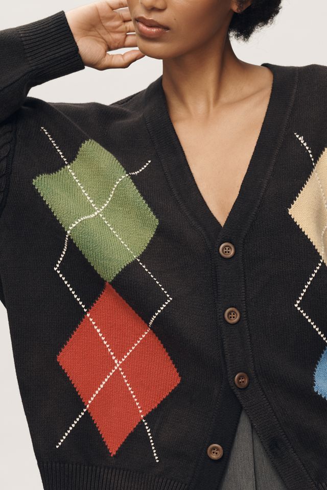 カーディガン KNITTED BULKY BRUSH ARGYLE CARDIGAN HM1496 KNITTED BULKY BRUSH ARGYLE CARDIGAN HM1496