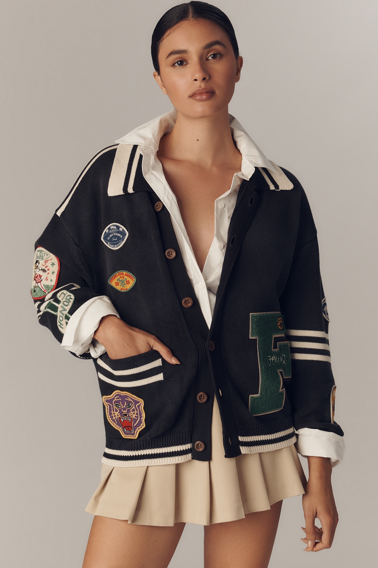 FOUND Varsity Patch Cardigan Sweater