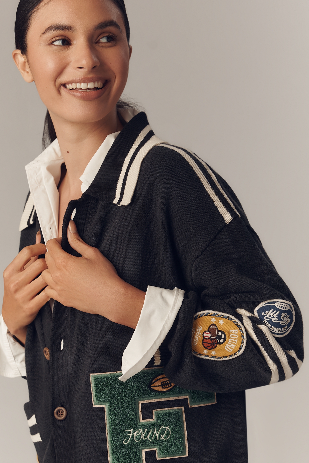 FOUND Varsity Patch Cardigan Sweater