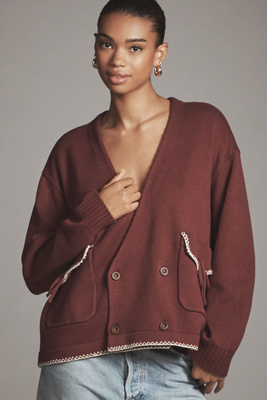 Found Double-breasted Cardigan Sweater In Brown