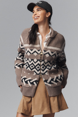 Barbour Klara Knitted Zip Cardigan Sweater In Brown