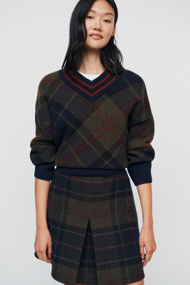 Barbour Shae Tartan V Neck Sweater by Anthropologie