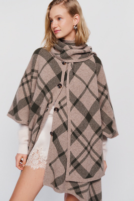 Barbour Vienna Tartan Wool-Blend Cape with Scarf by Anthropologie