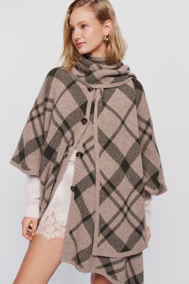 Barbour Vienna Tartan Wool-Blend Cape with Scarf