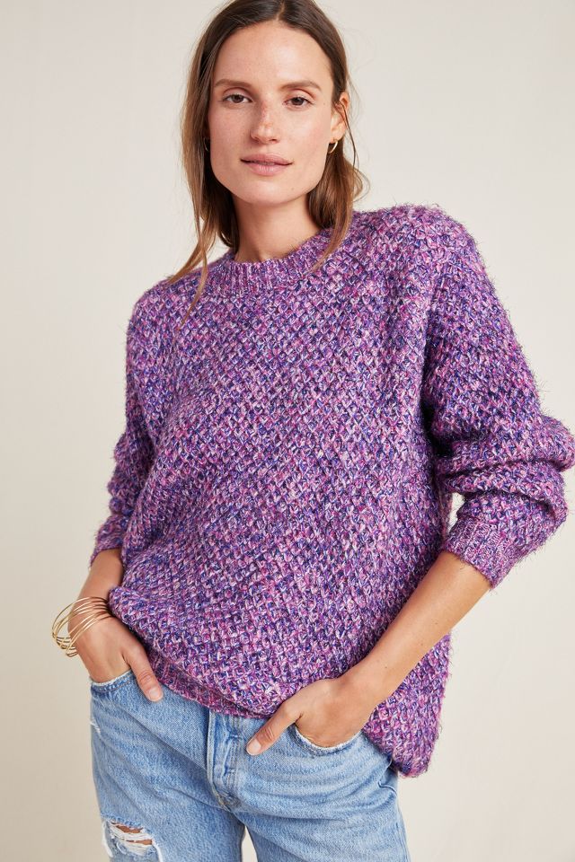 Anthropologie Raga Rita Sweater Purple Metallic Knit Crewneck cheapest Size X-Small XS