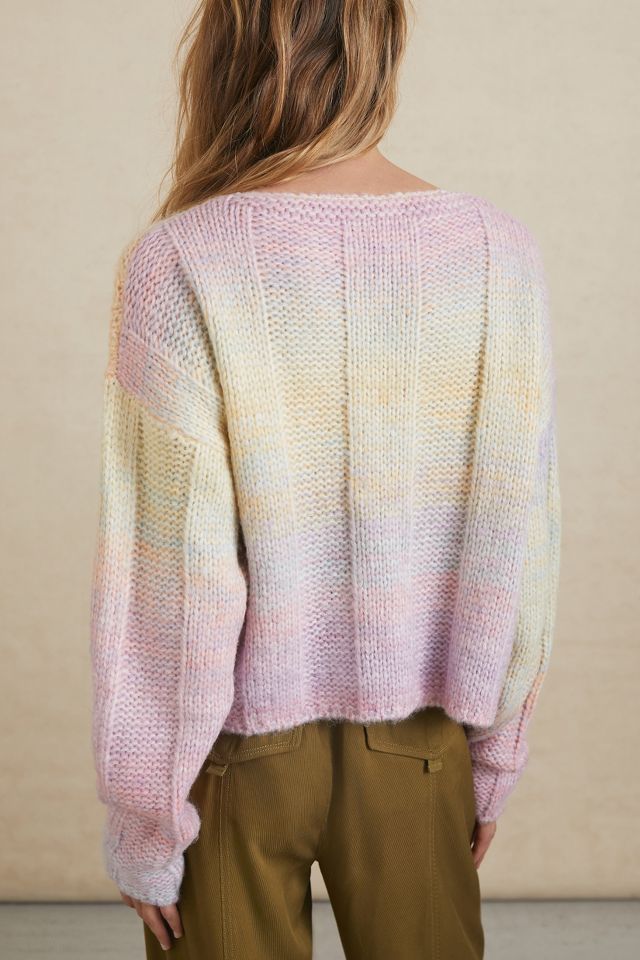 Anthropologie RAGA Sherbet Ombre V-Neck Cropped 2024 Sweater