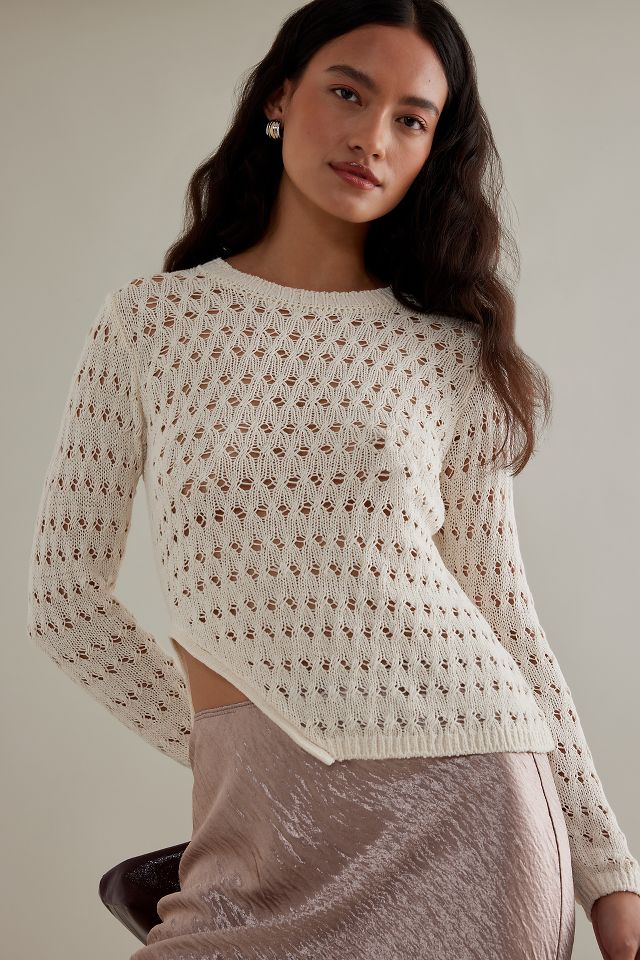 Bec + Bridge Brooke Asymmetrical Long-Sleeve Pointelle Knit Top ...