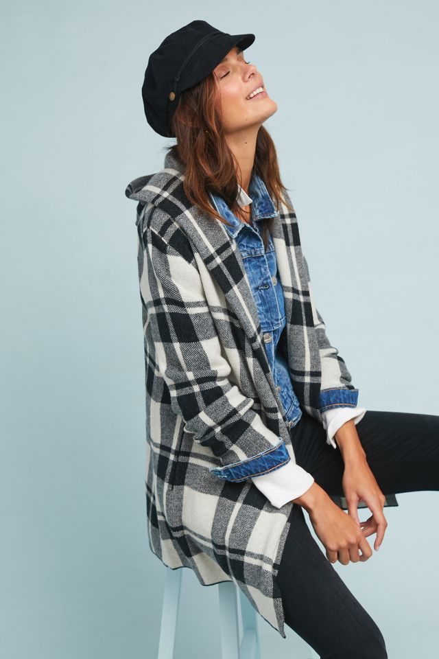 Hooded Plaid Sweater Coat Anthropologie UK