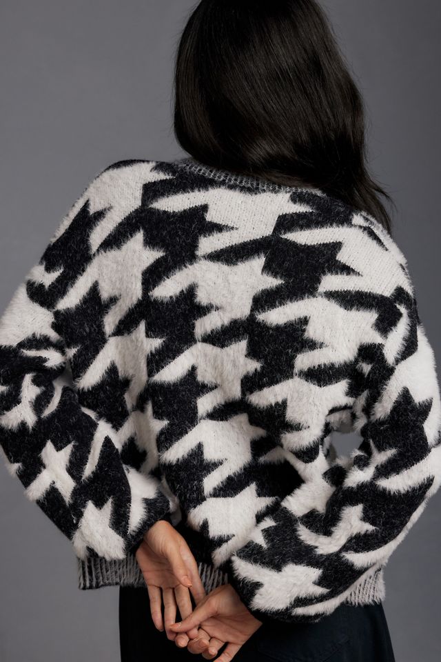 4SI3NNA Eyelash Houndstooth Cardigan Sweater #1