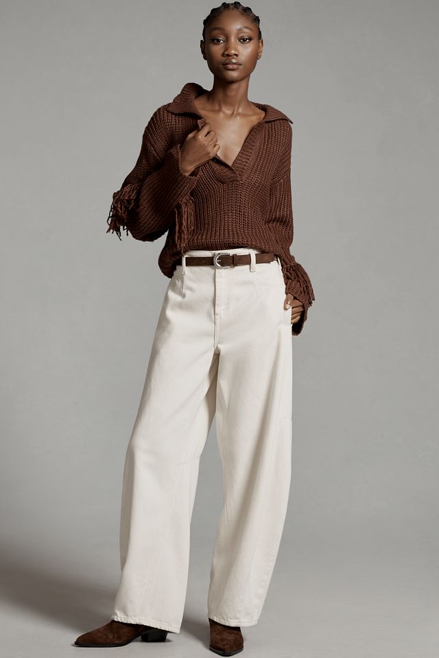 En Elly Collared V-Neck Fringe Sweater #1