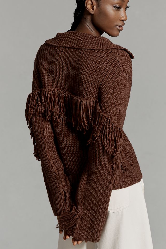 En Elly Collared V-Neck Fringe Sweater #3
