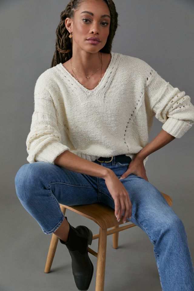 By Anthropologie Poplin-Collar V-Neck Sweatshirt