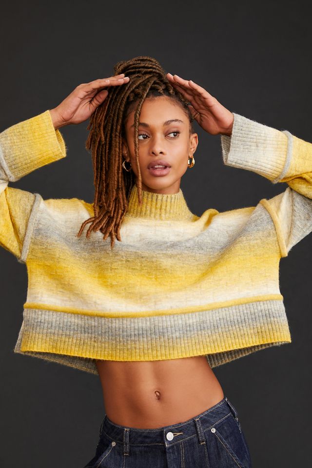 Striped Cropped Mock Neck Sweater | Black main image 1