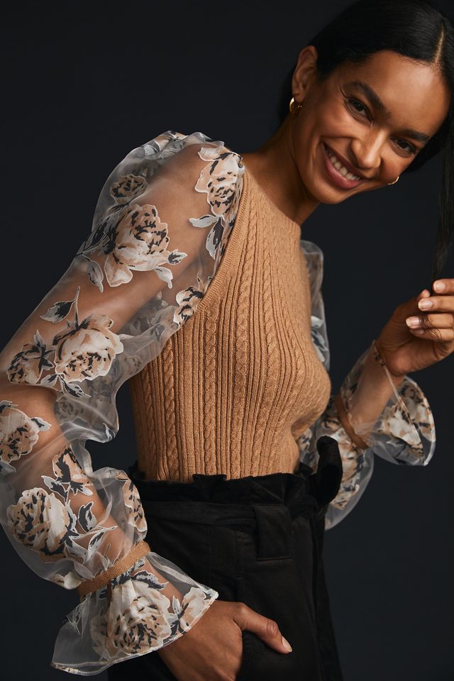 Maeve Contrast-Sleeve Sweater #1