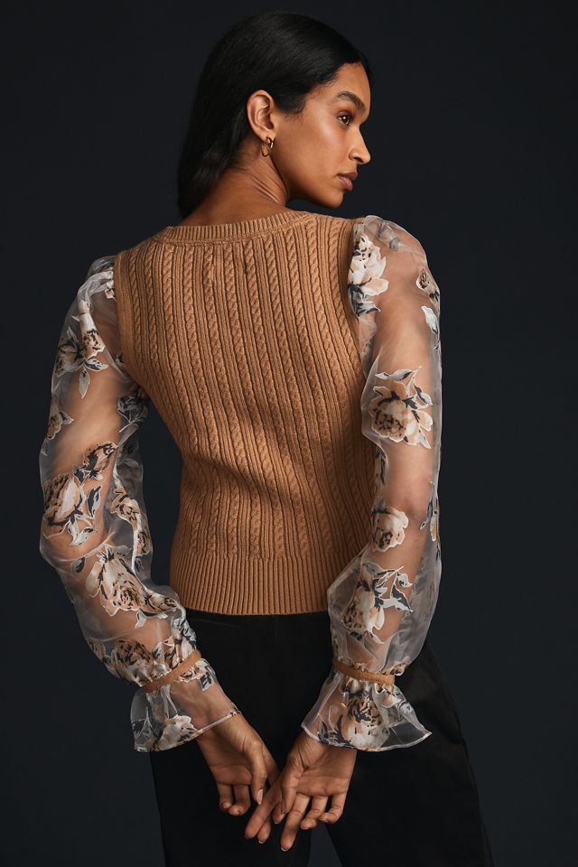 Maeve Contrast-Sleeve Sweater #2