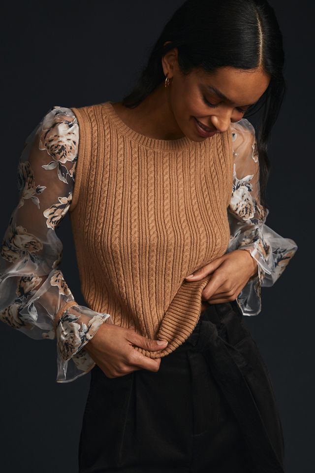 Maeve Contrast-Sleeve Sweater #3