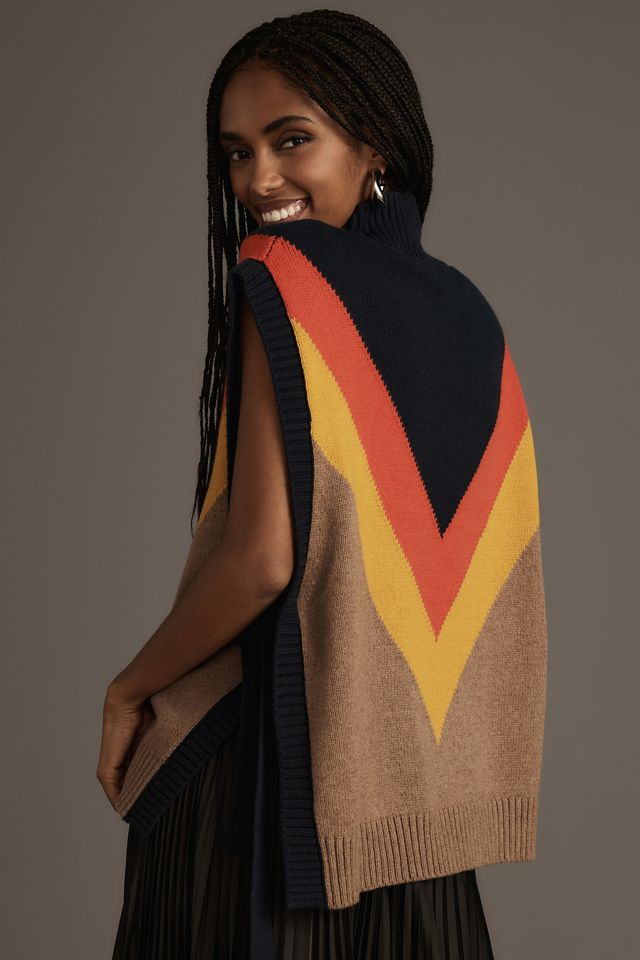 Maeve Varsity Stripe Poncho Sweater Vest #1