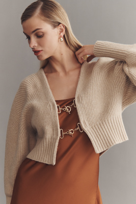 By Anthropologie Rhea Bow-front Crop Cardigan Sweater In Sand