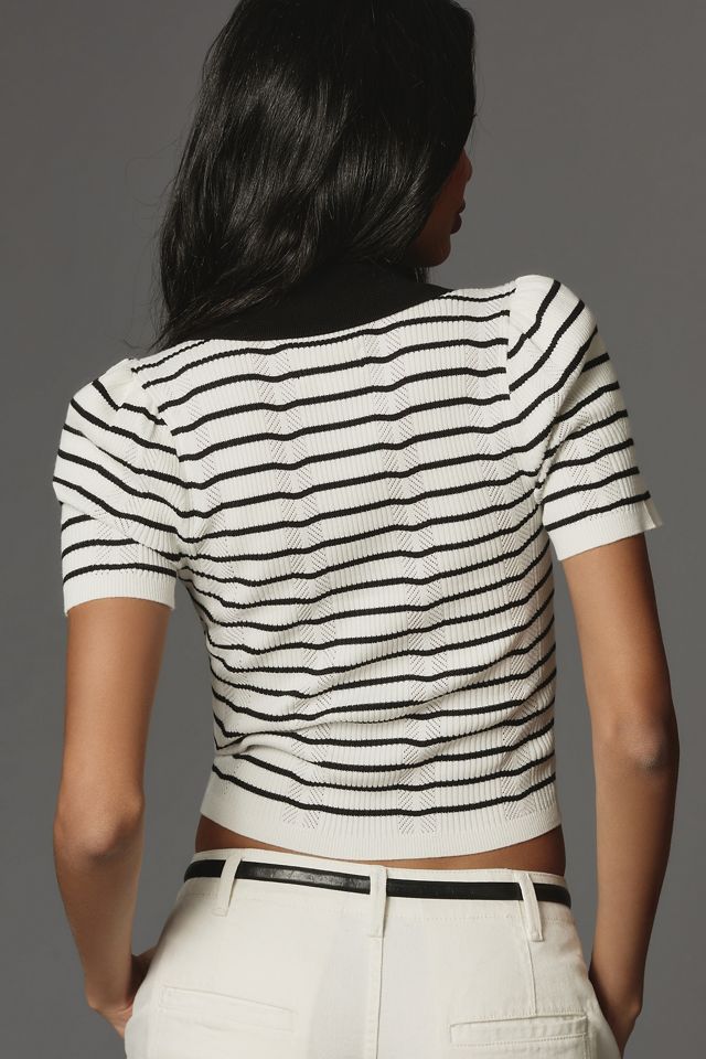Maeve Short-Sleeve Collared Slim Cardigan Sweater #1