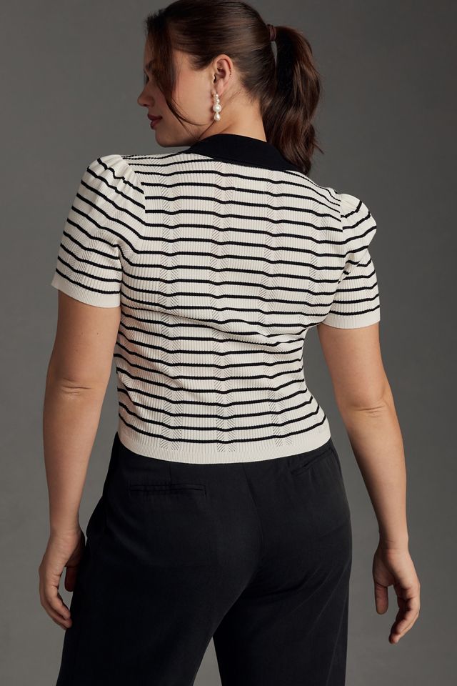 Maeve Short-Sleeve Collared Slim Cardigan Sweater #5