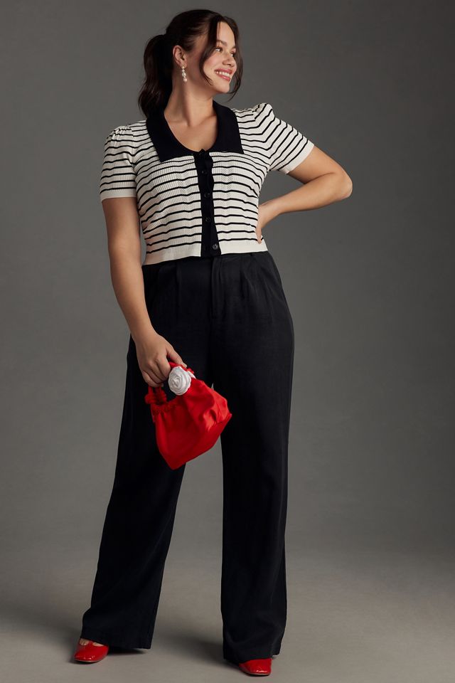 Maeve Short-Sleeve Collared Slim Cardigan Sweater #6