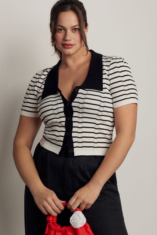 Maeve Short-Sleeve Collared Slim Cardigan Sweater #4