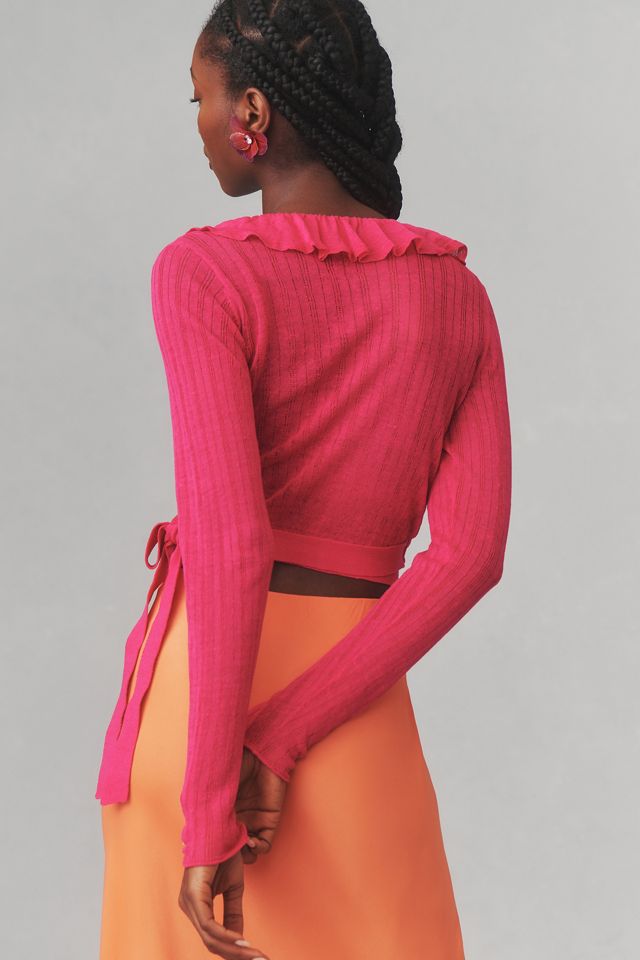 Maeve Linen Ruffled Wrap Cardigan Sweater | Anthropologie
