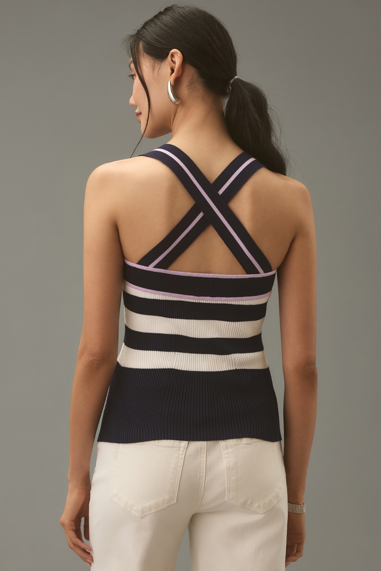 Maeve Button-Front Cross-Back Sweater Tank