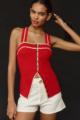 Shop Maeve Button-front Cross-back Sweater Tank In Red