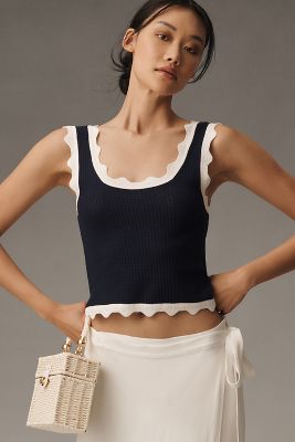 Shop Maeve Cropped Scallop Sweater Tank In Blue