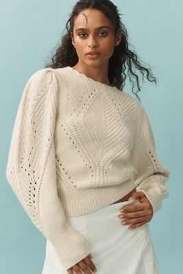 Shop By Anthropologie Scalloped Collar Sweater In White