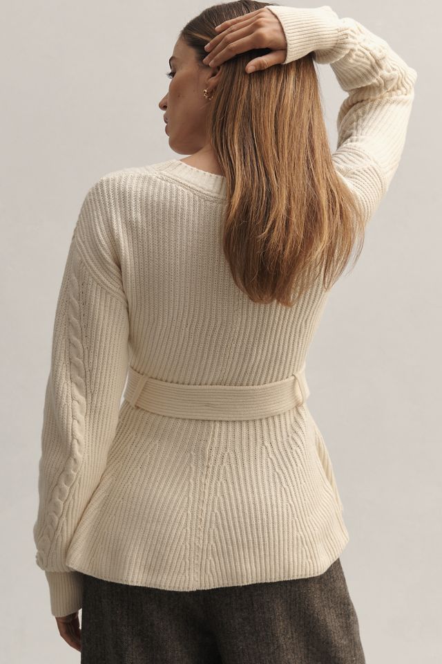 Maeve Belted Cable Cardigan Sweater #1
