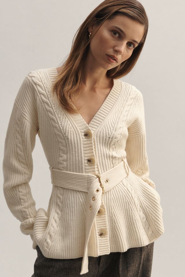 Maeve Belted Cable Cardigan Sweater