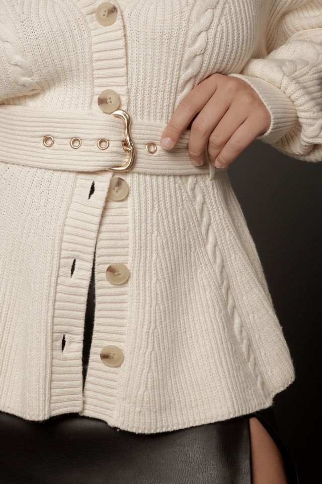 Maeve Belted Cable Cardigan Sweater #5