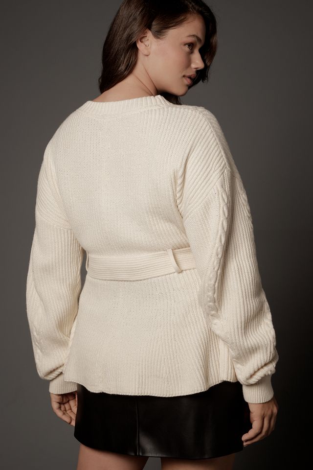 Maeve Belted Cable Cardigan Sweater #7