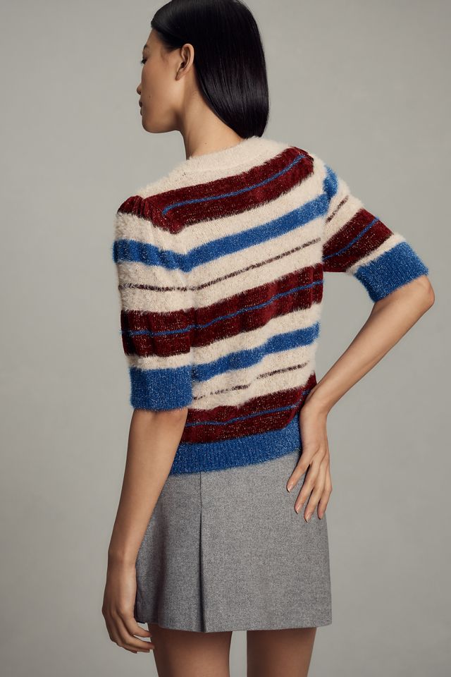 Maeve Short-Sleeve Fuzzy Cardigan Sweater #1