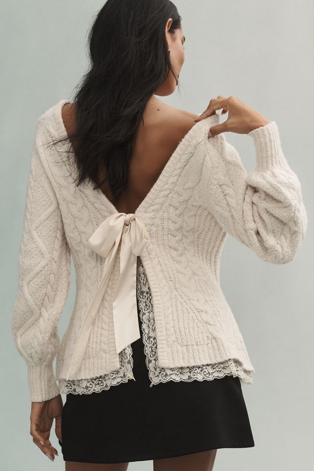 By Anthropologie Open-Back Bow-Detail Chunky-Knit Sweater #1