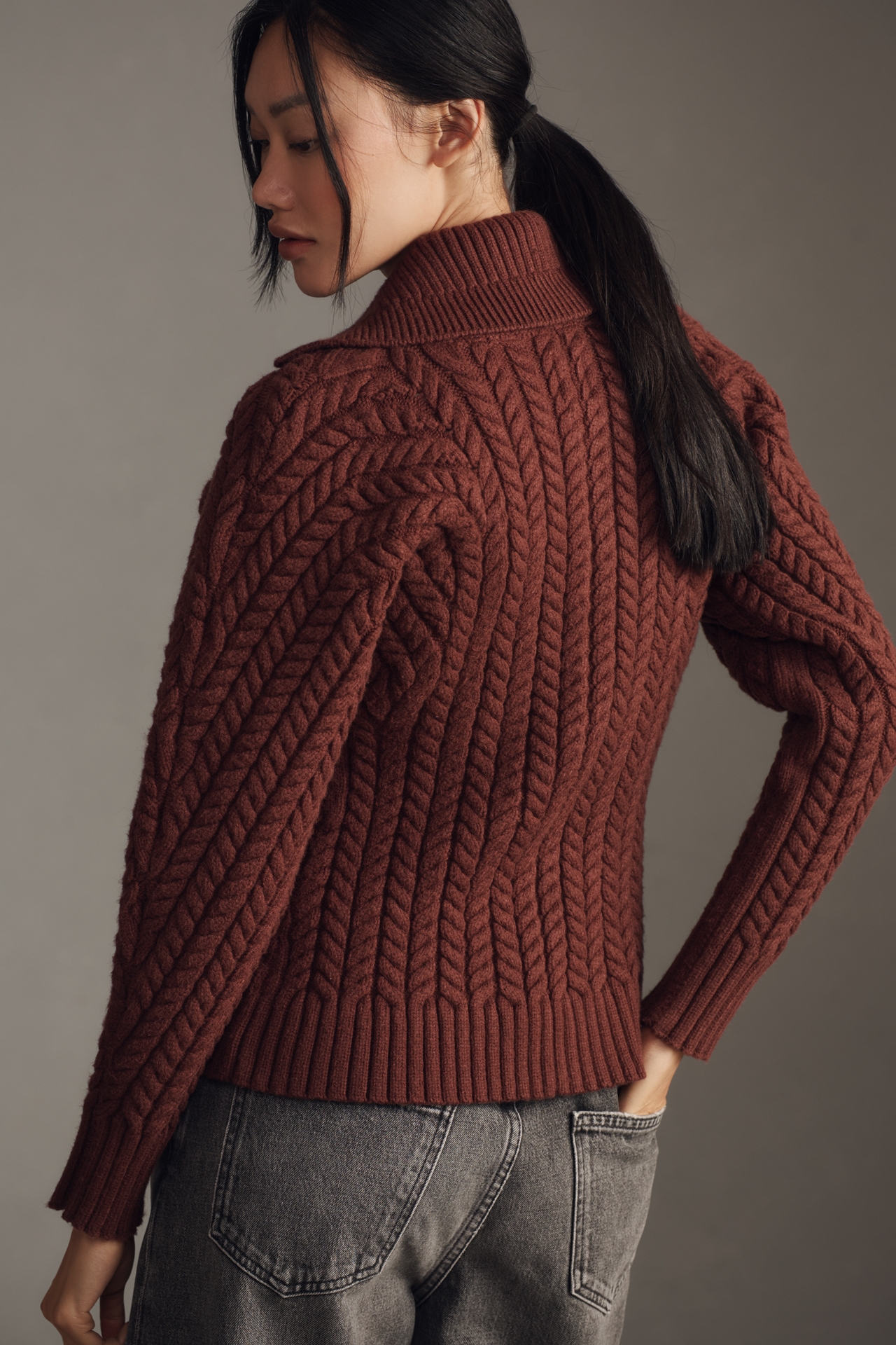 Maeve Hourglass Two-Way Zipper Ribbed Collared Sweater