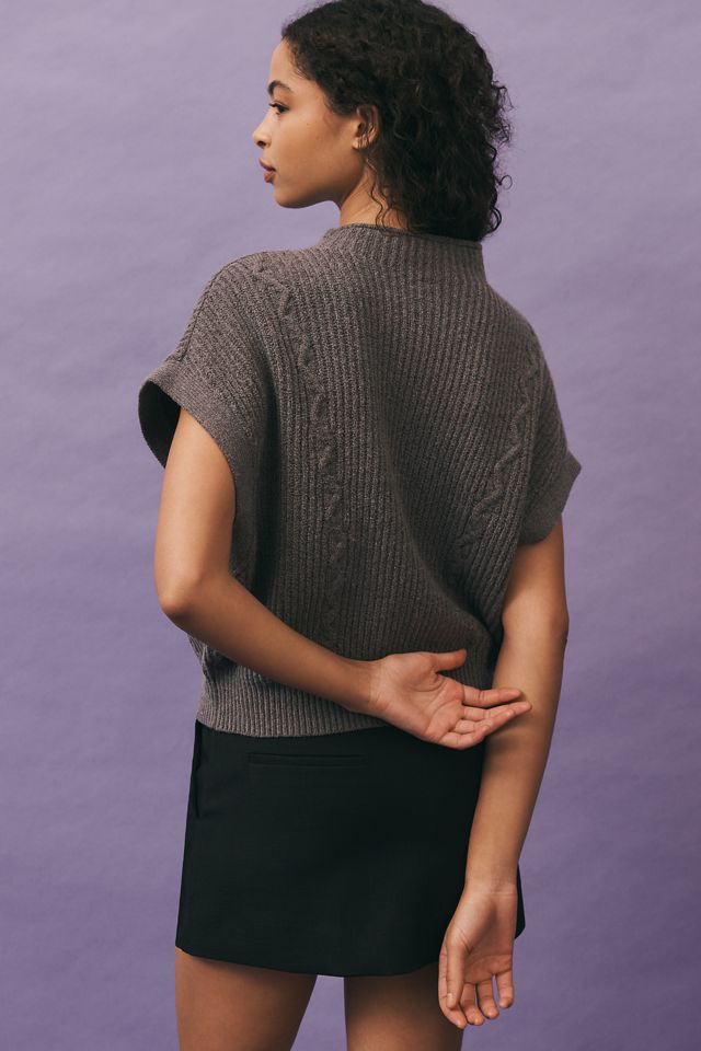 By Anthropologie Mock-Neck Short-Sleeve Ribbed Sweater Vest #1