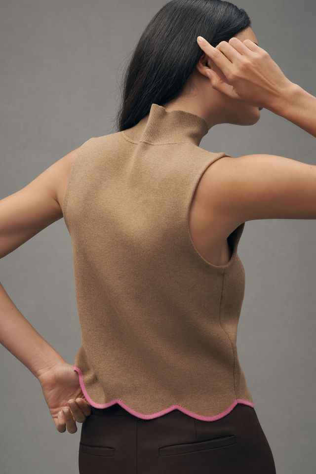 Turtle neck scalloped hem sweater