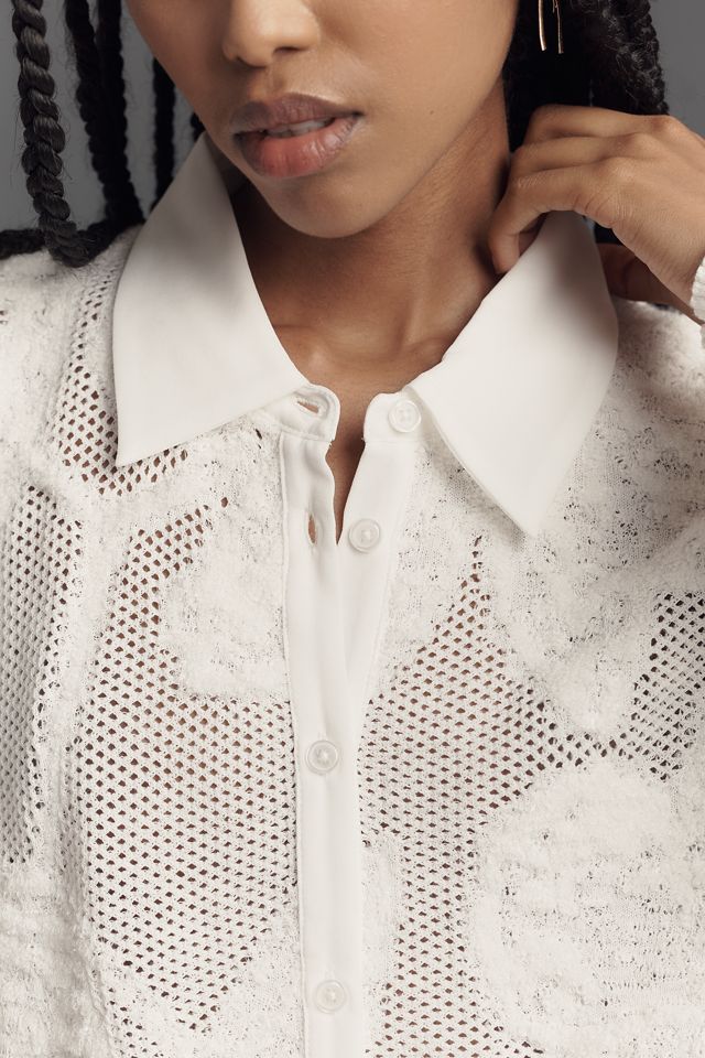 Maeve Lightweight Collared Floral Burnout Cardigan Sweater #3