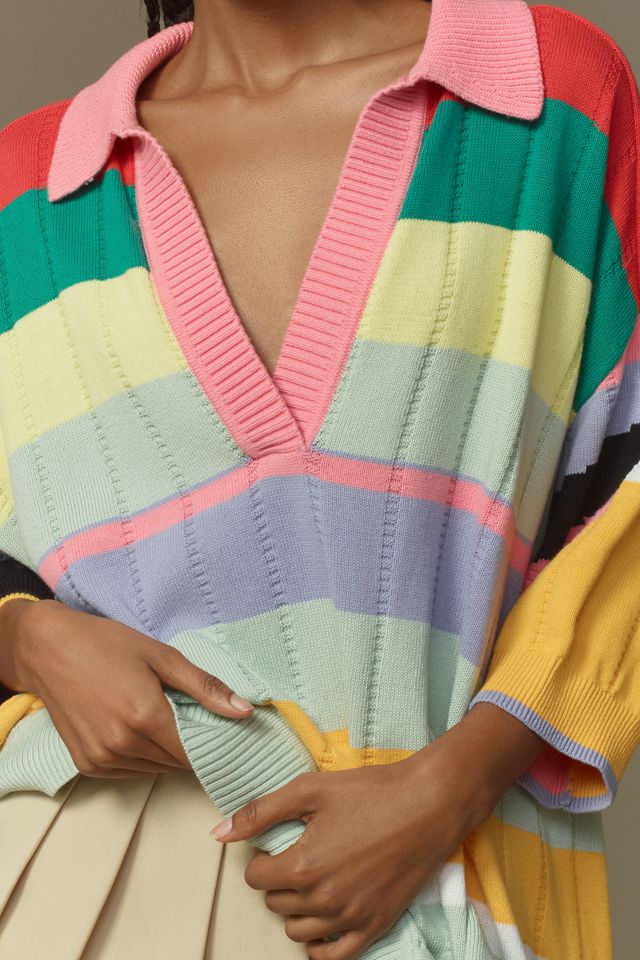 Maeve Collared V-Neck Short-Sleeve Rugby Sweater #2