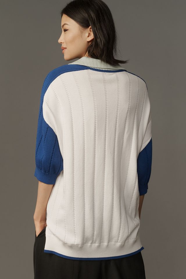 Maeve Collared V-Neck Short-Sleeve Rugby Sweater #1