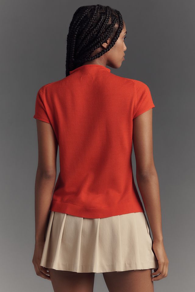 Pilcro Merino Wool Mock-Neck Short-Sleeve Cardigan Sweater #2