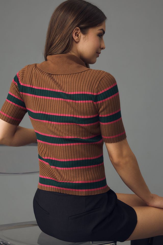 Maeve Short-Sleeve Quarter-Zip Polo Sweater #1